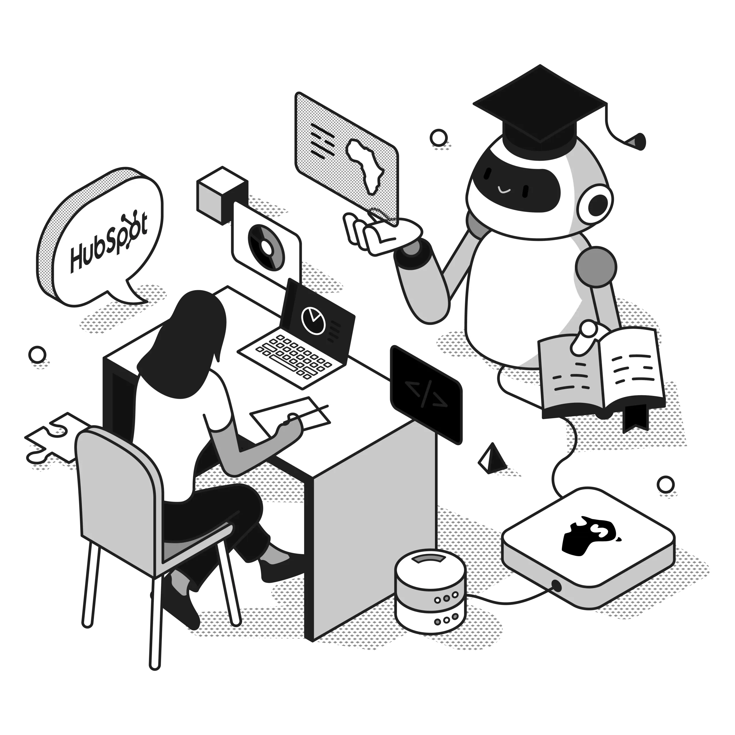 hubspot development agency illustration with black and white