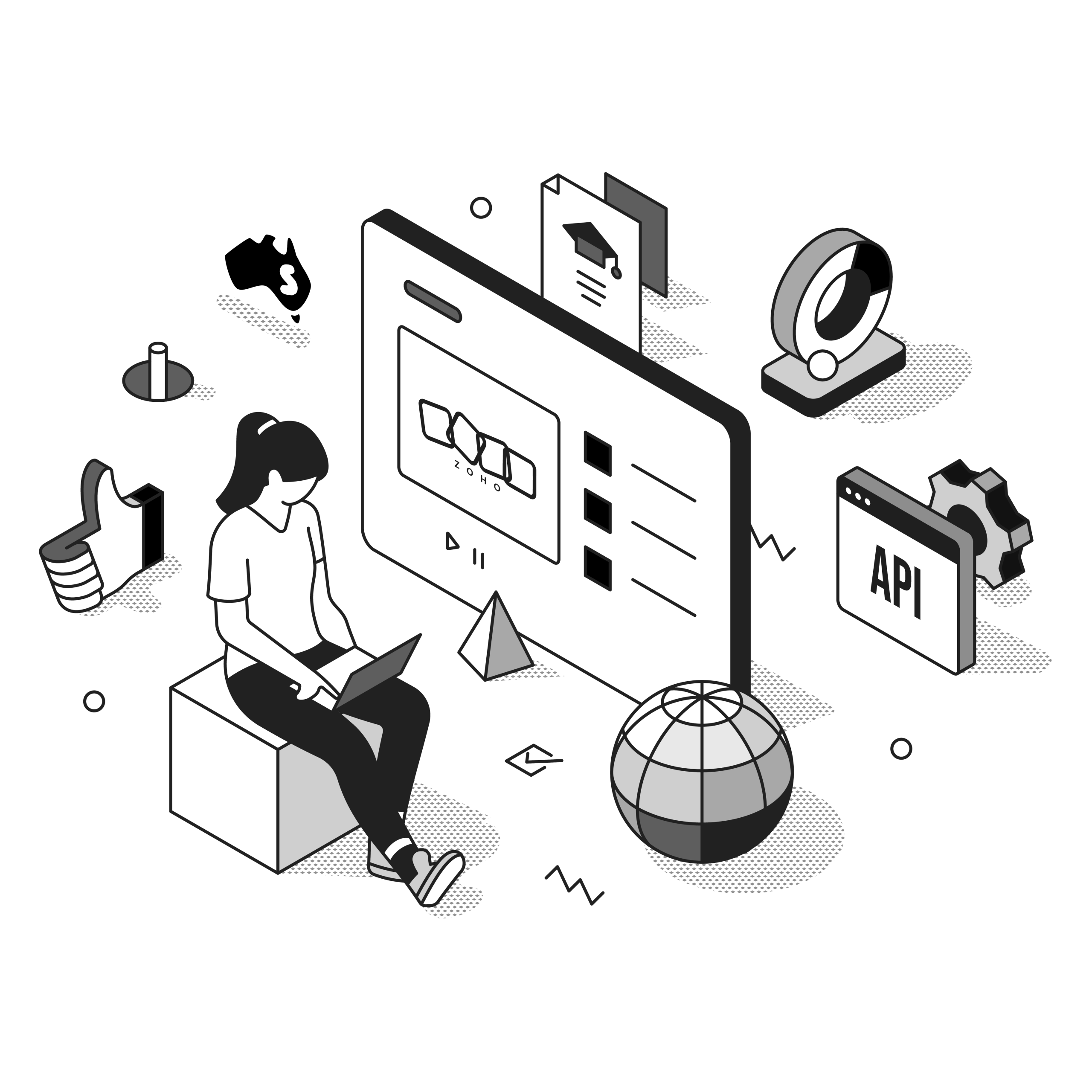 zoho mail developer illustration black and white