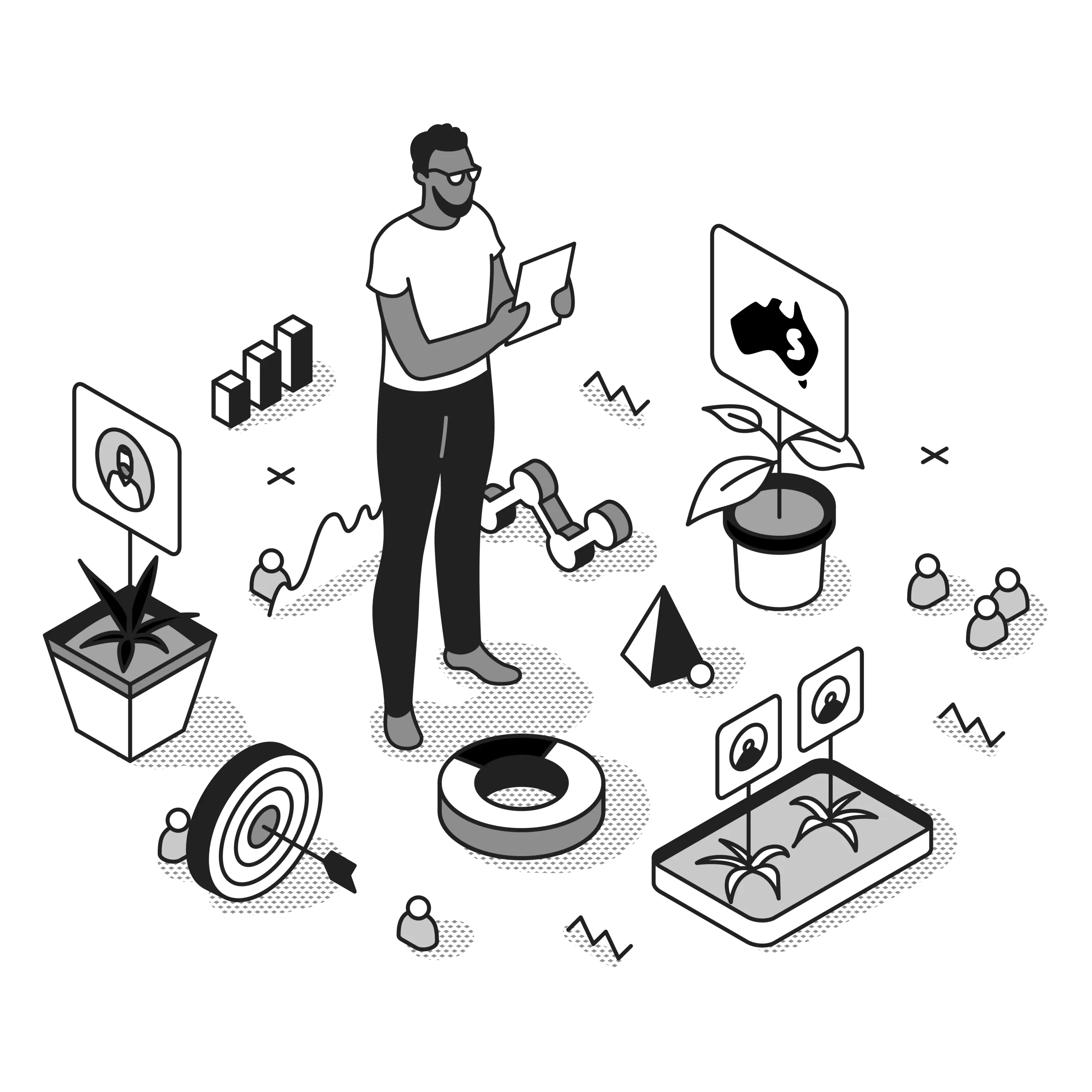 zoho one developer illustration black and white