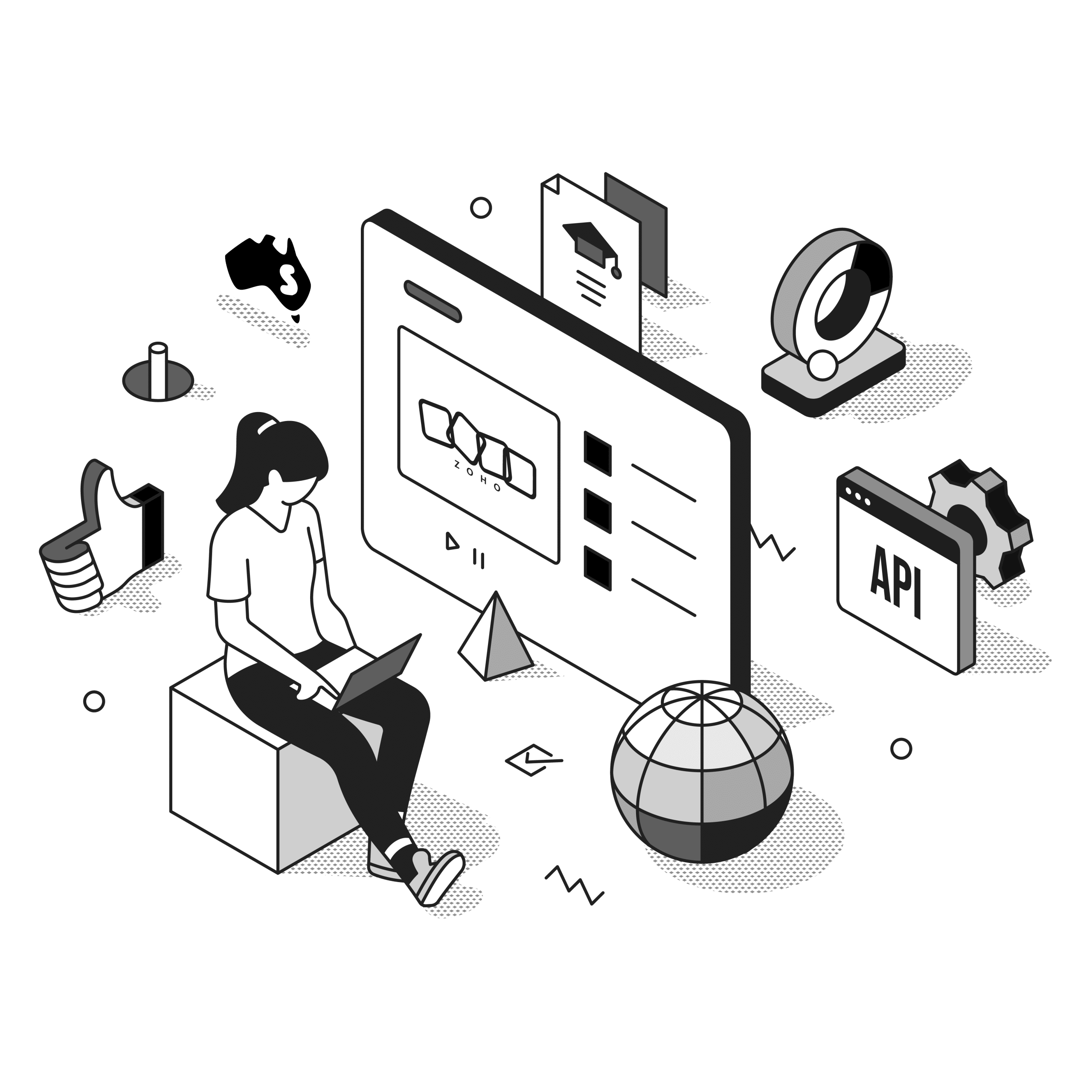 developer zoho crm illustration black and white