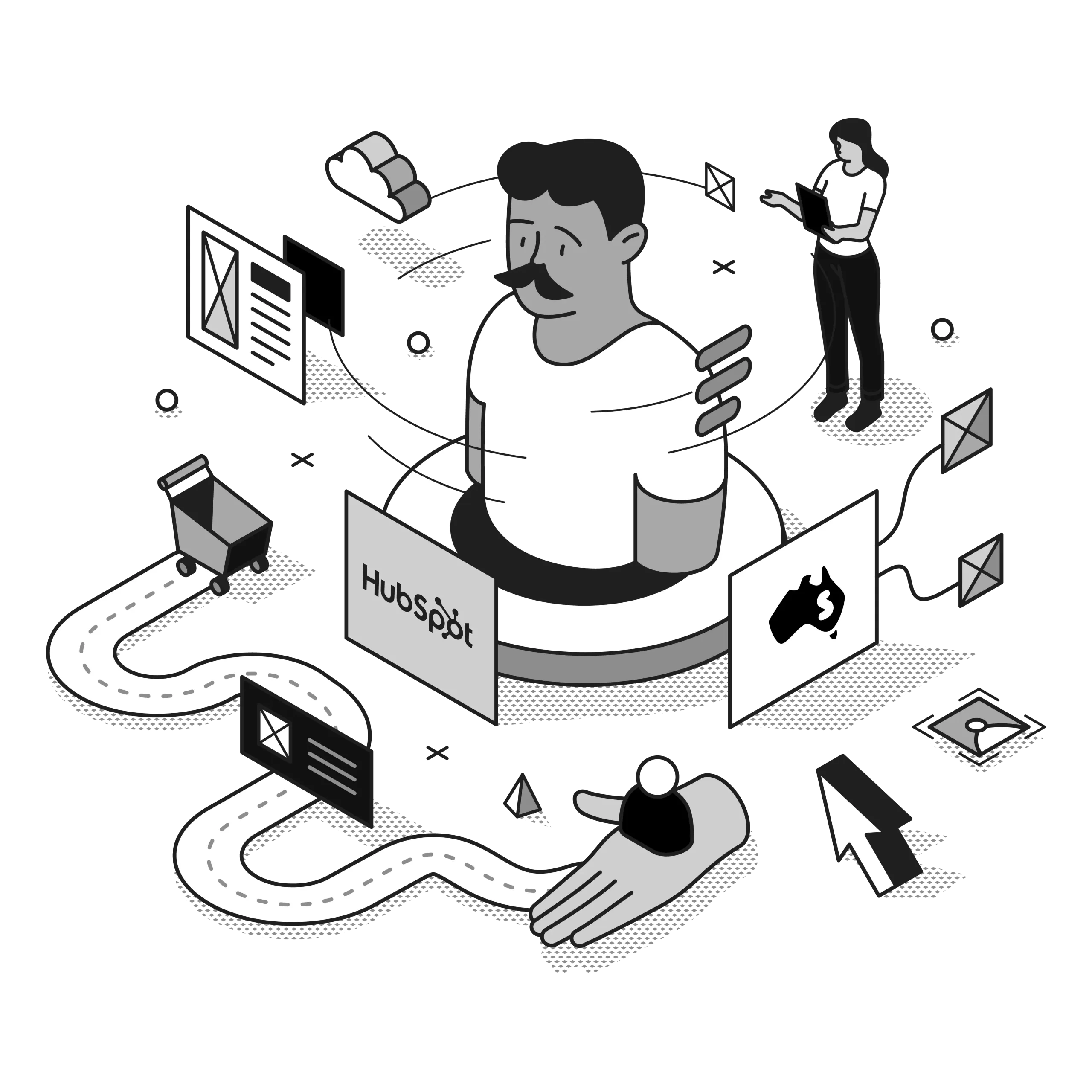 hubspot partner illustration black and white