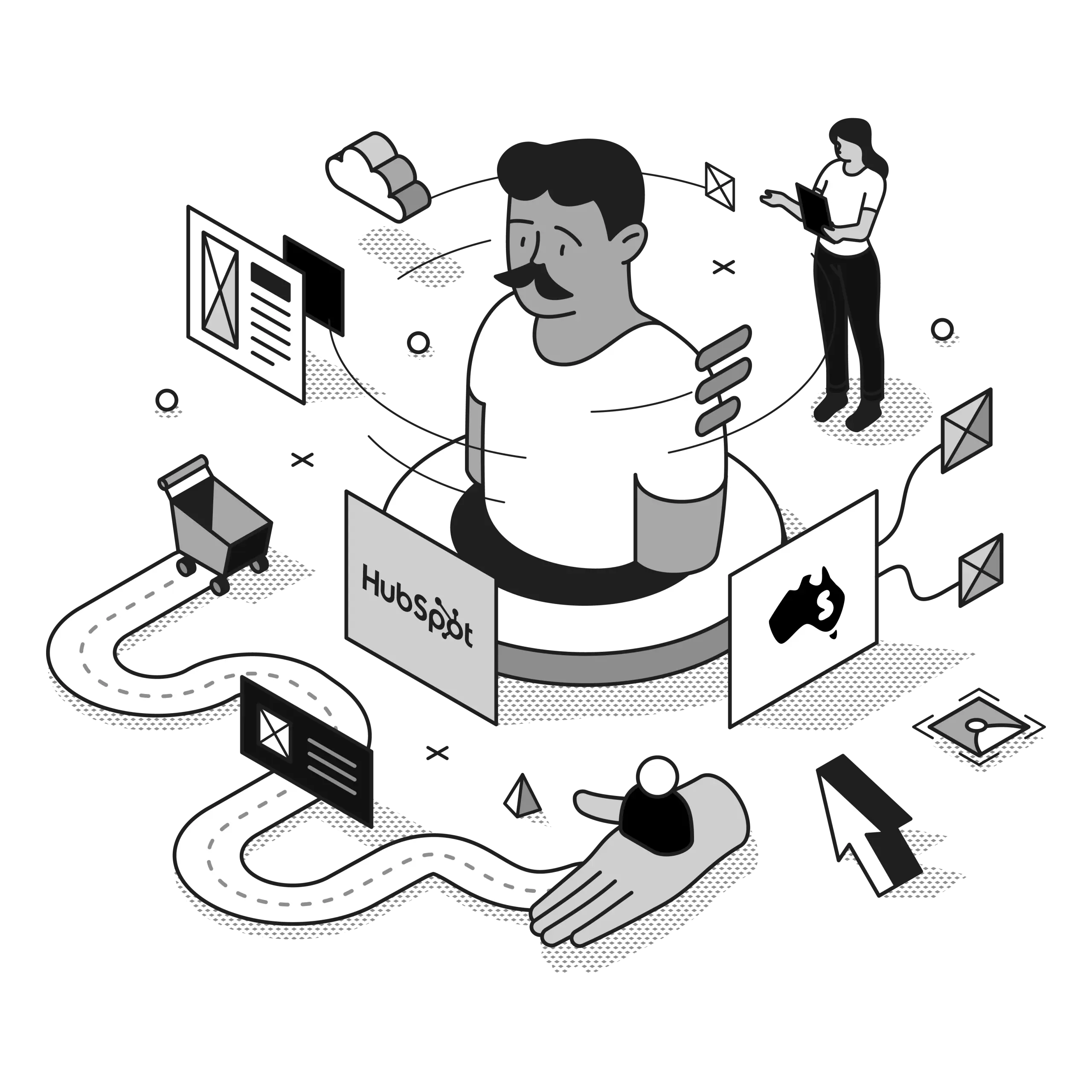 hubspot partner illustration in black and white
