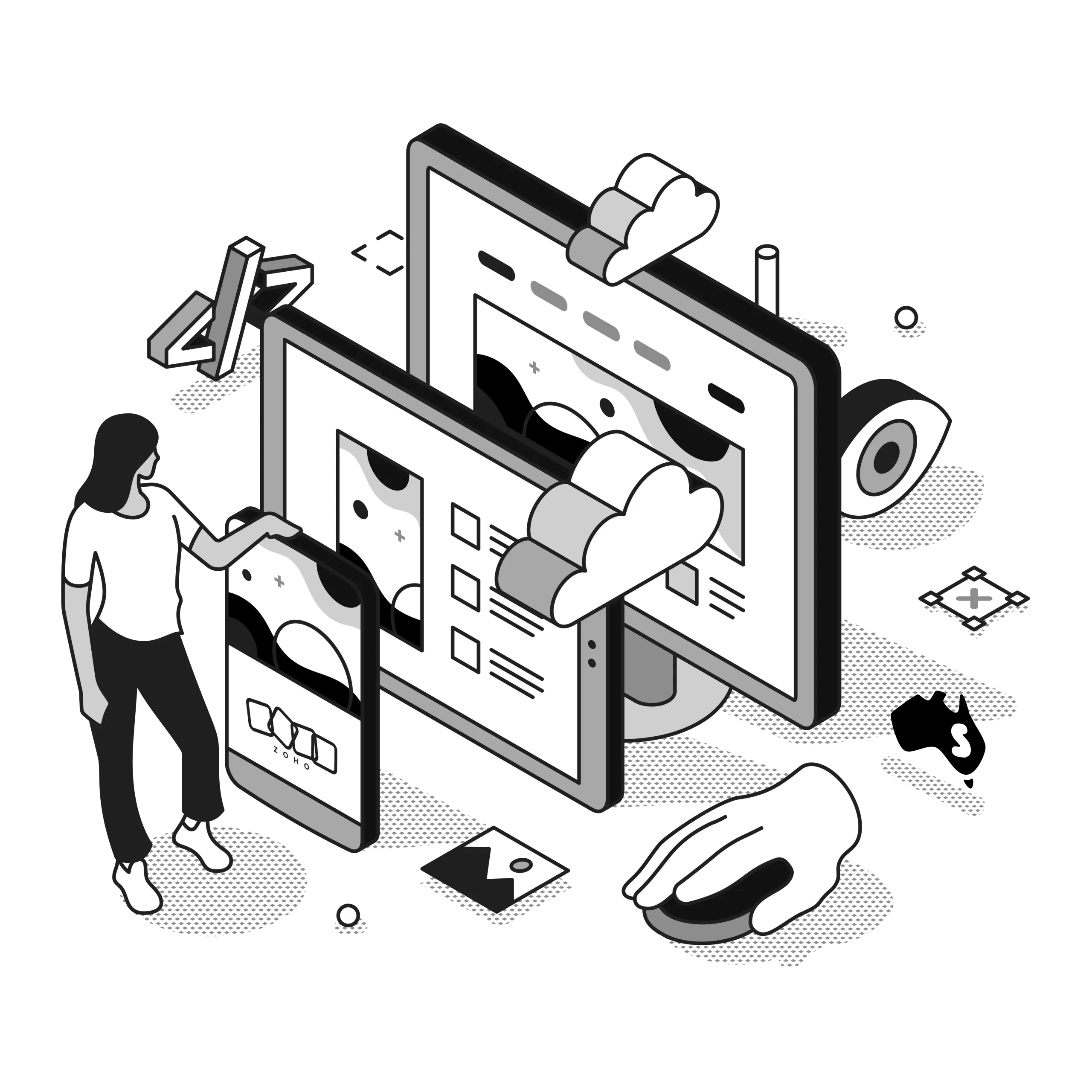 zoho crm consultant illustration black and white