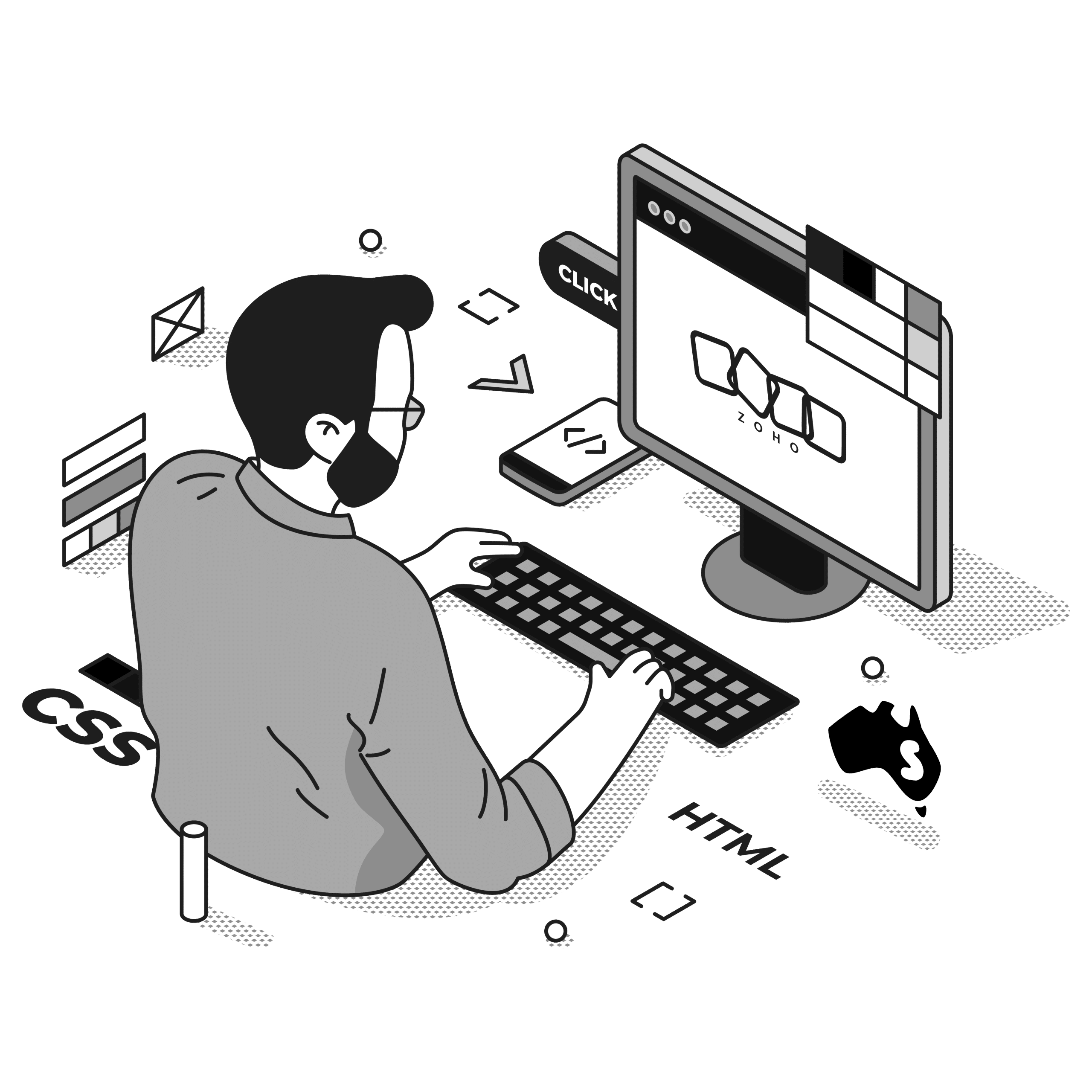 zoho developer illustration in black and white