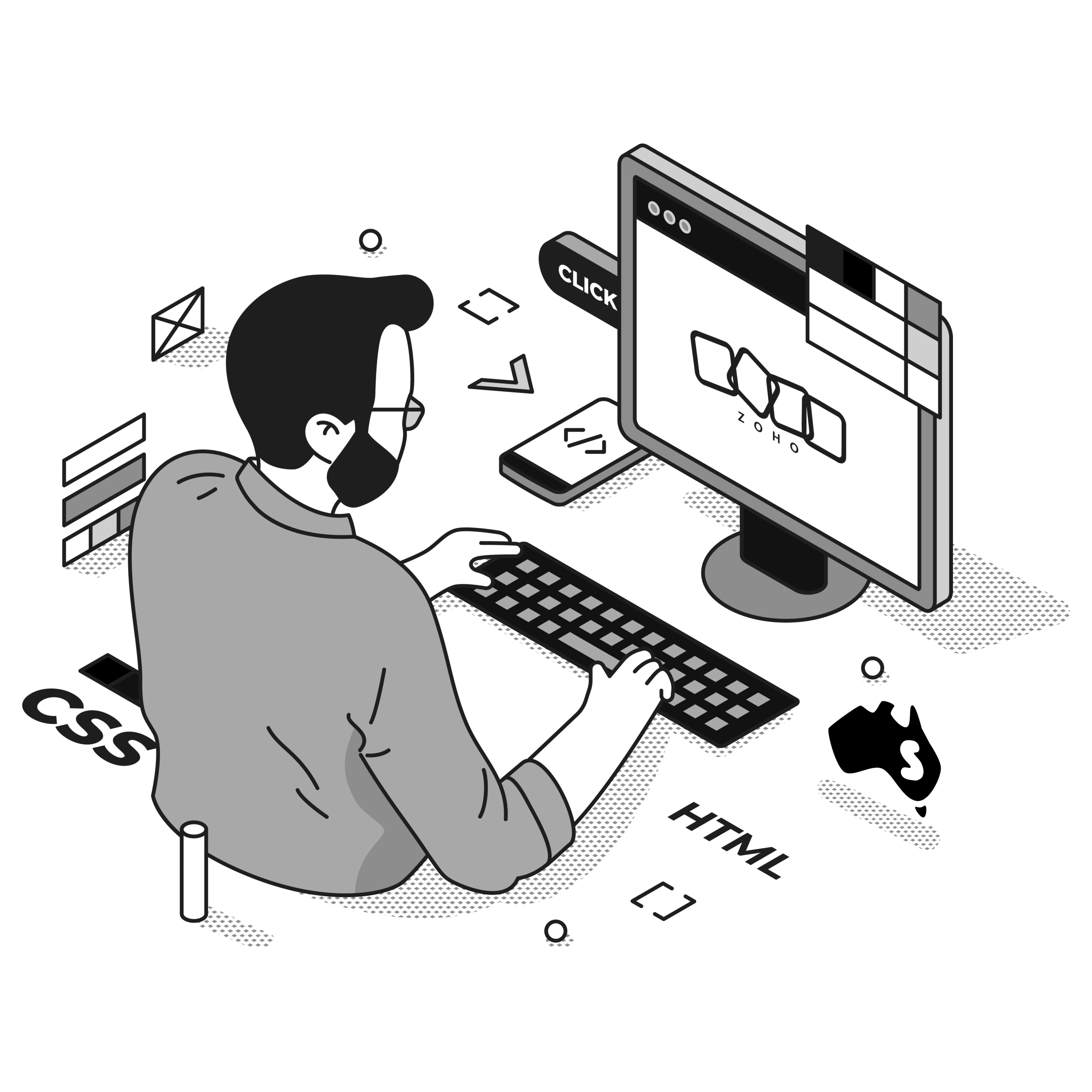 zoho developer api illustration in black and white