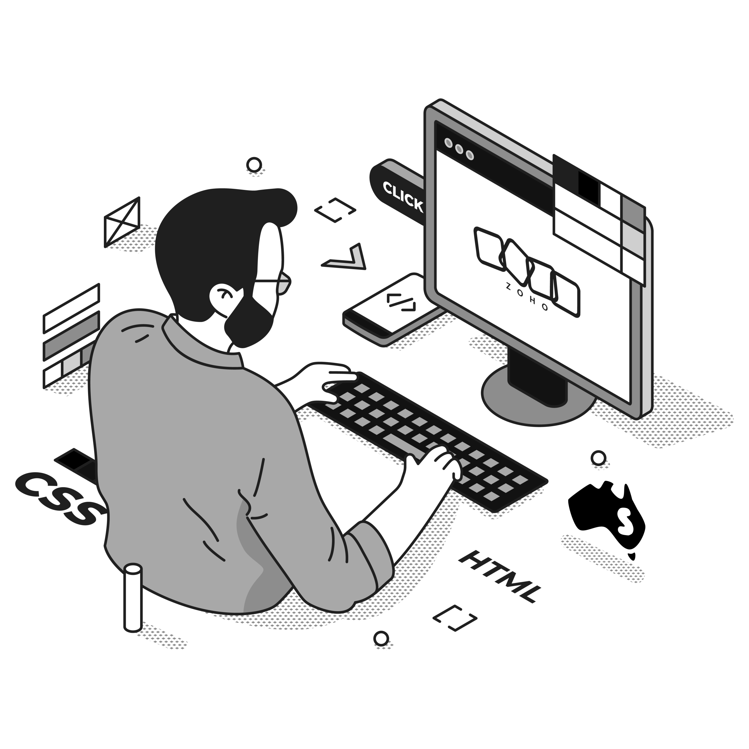 zoho developer illustration in black and white