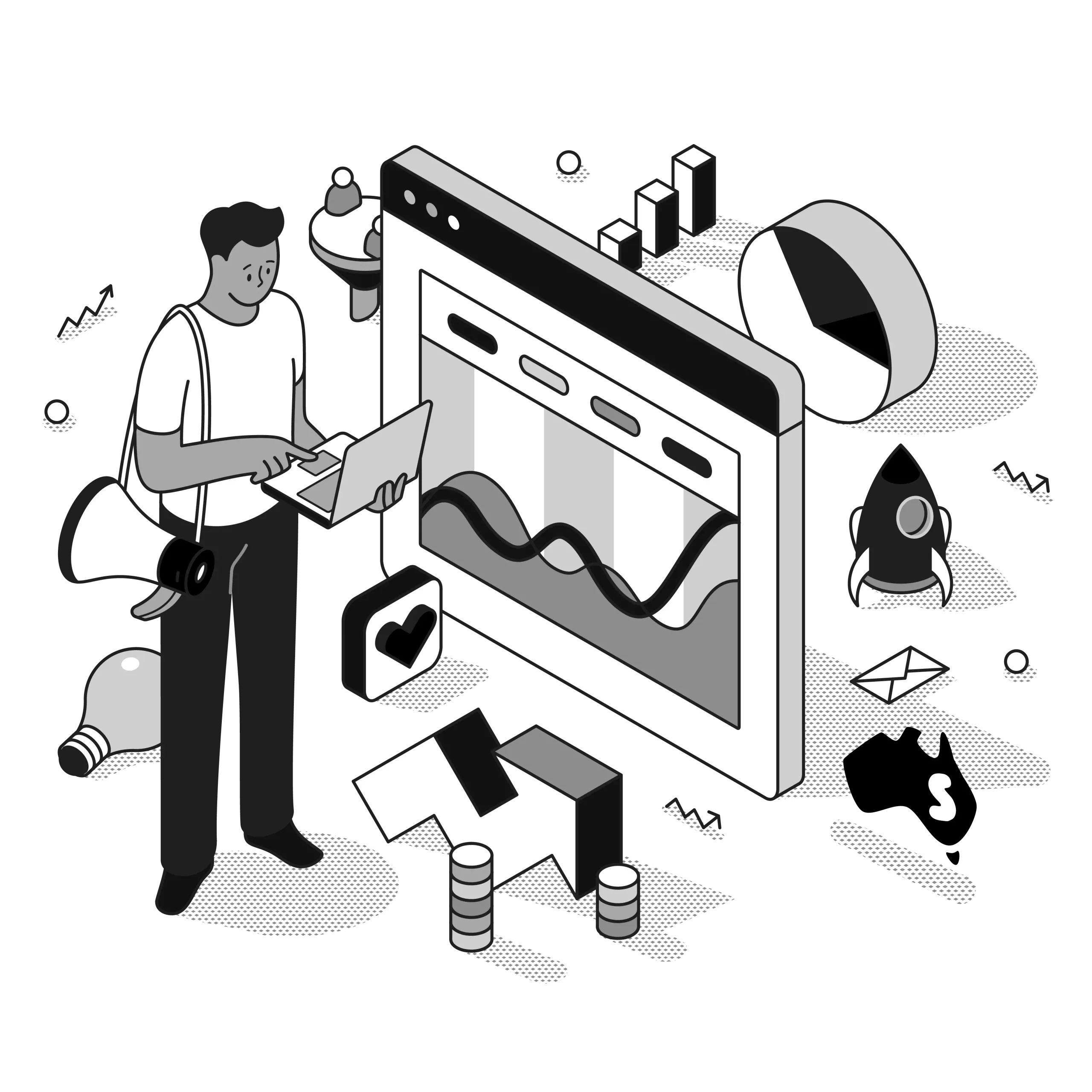 smart analytics reports illustration black and white