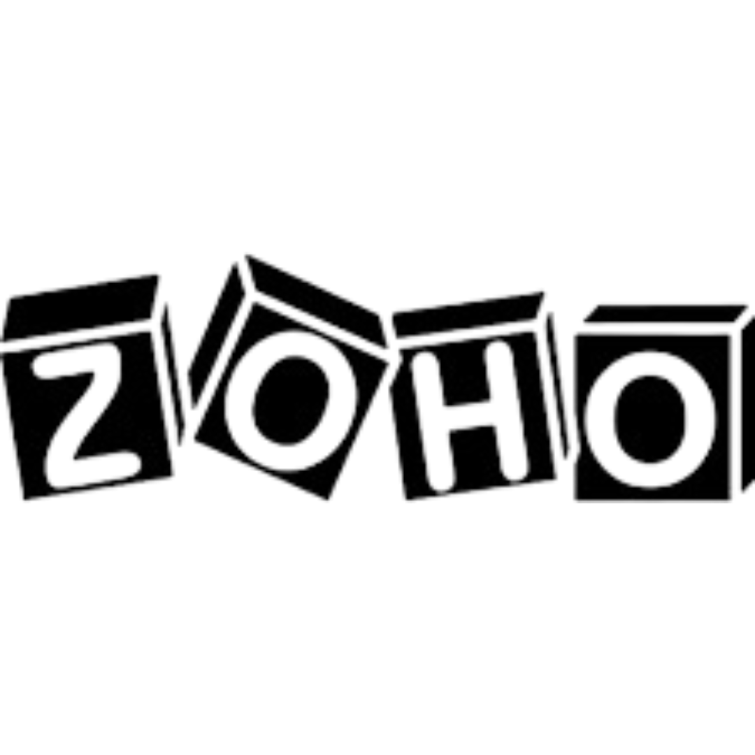 black and white logo of Zoho