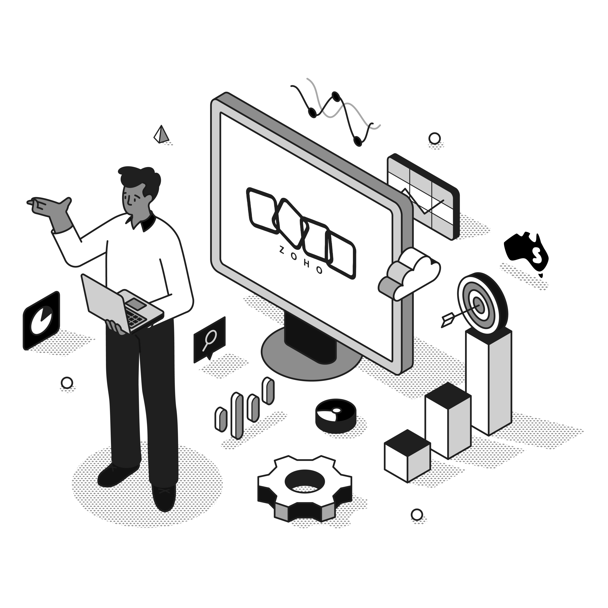 zoho crm consultant illustration black and white