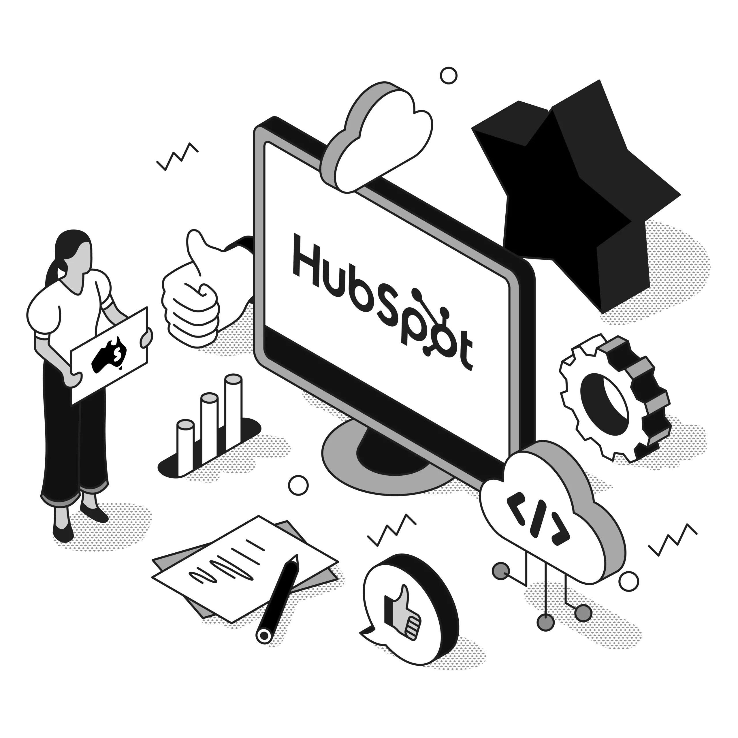 hubspot plan illustration black and white