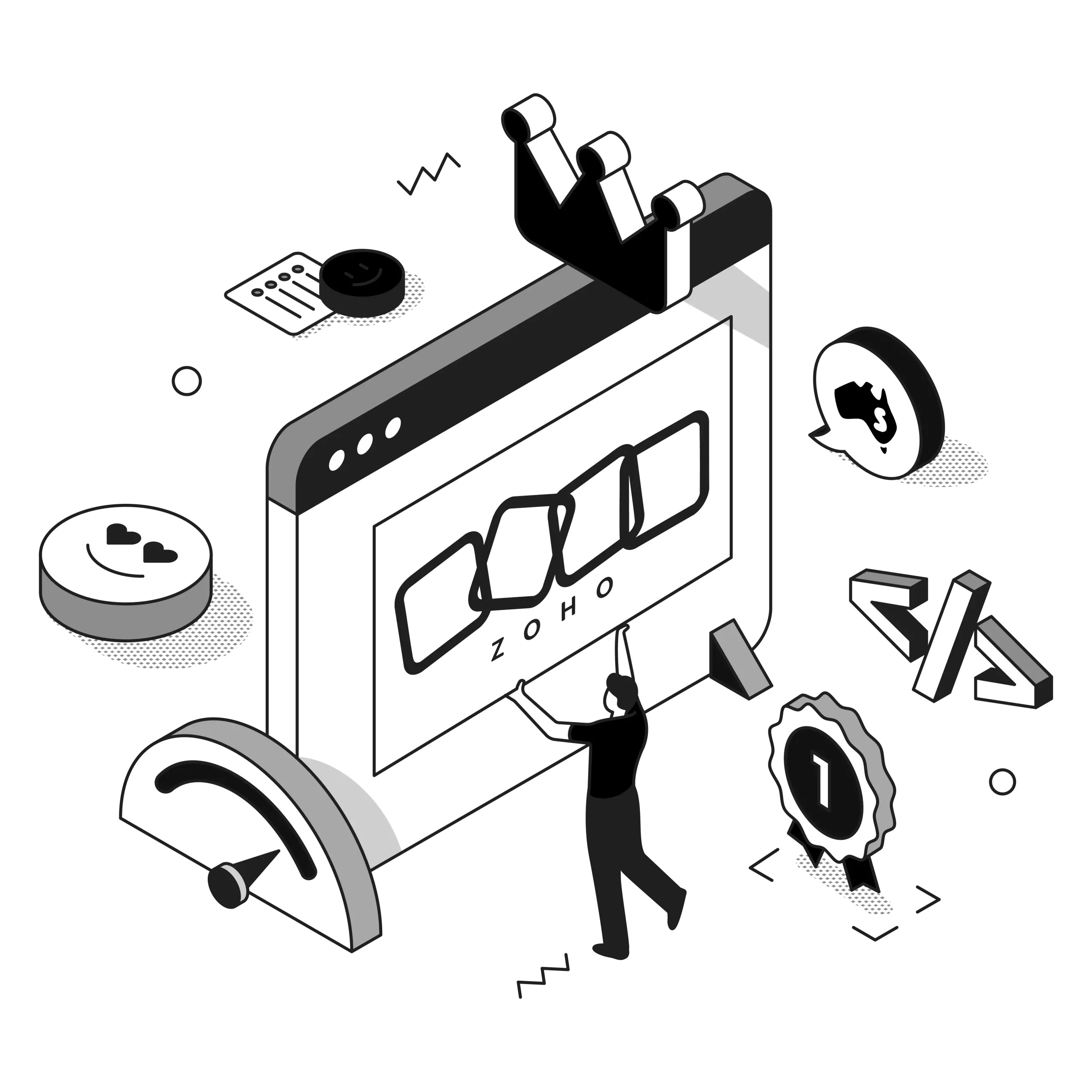 zoho crm application illustration black and white