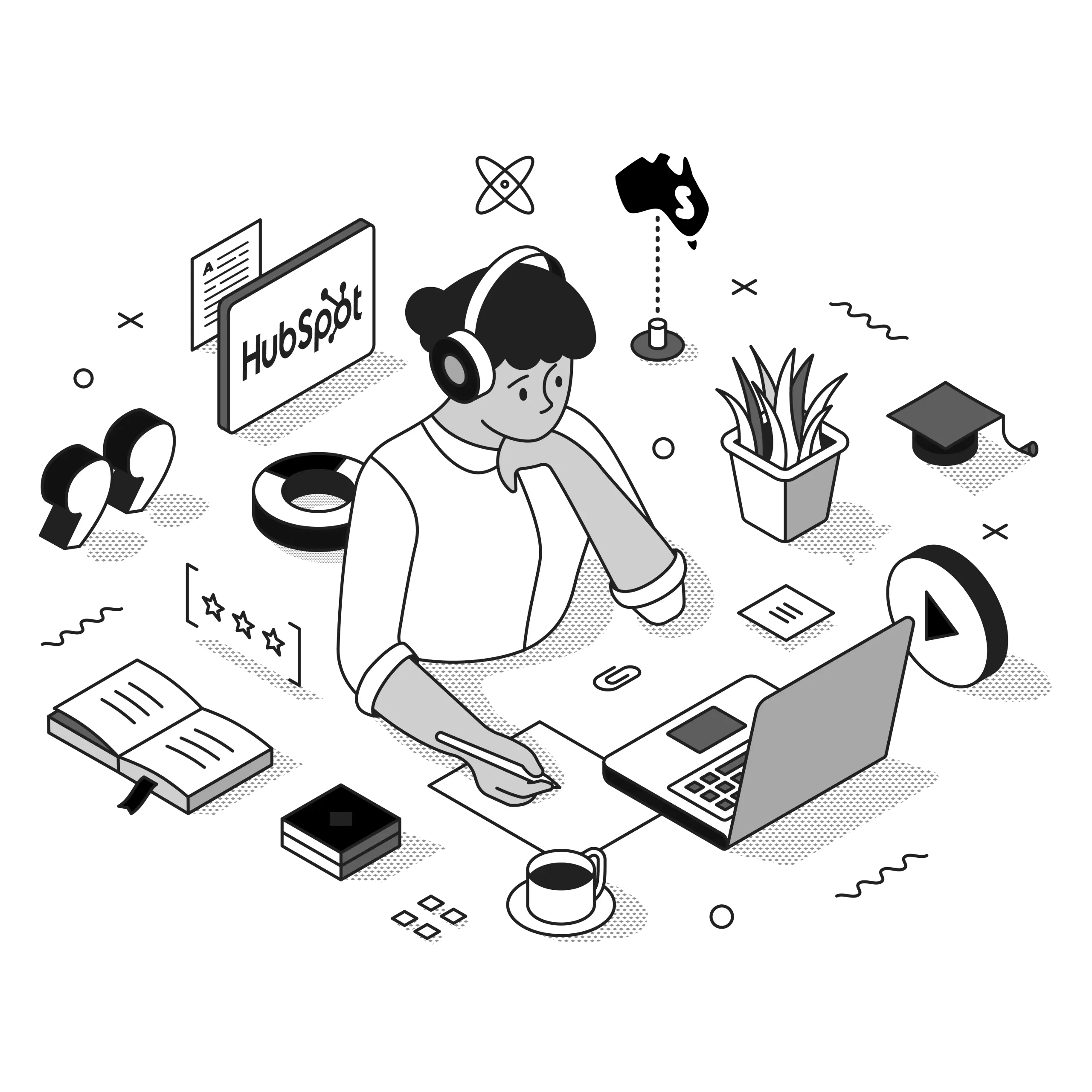 hubspot implementation service illustration black and white