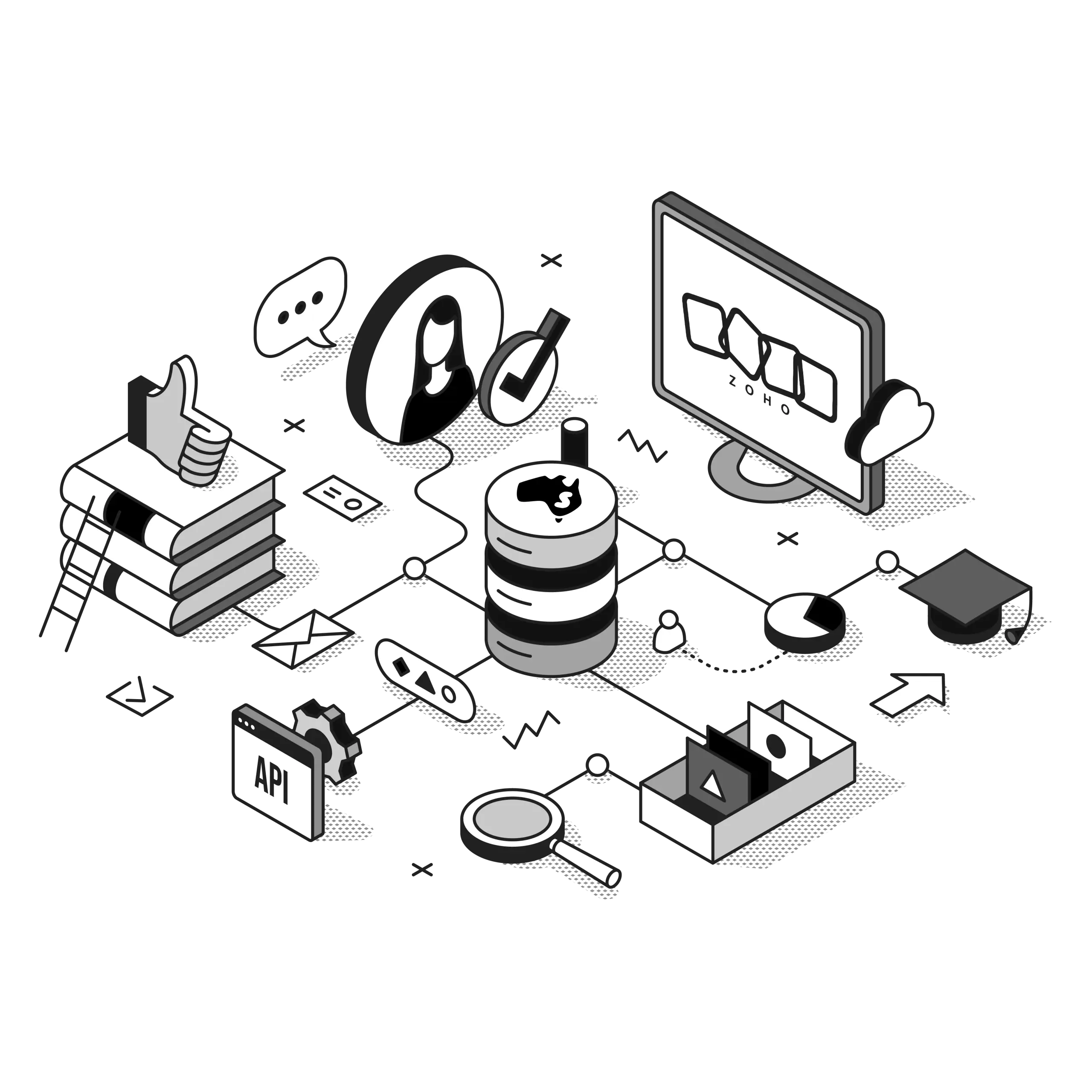zoho creator app development illustration black and white