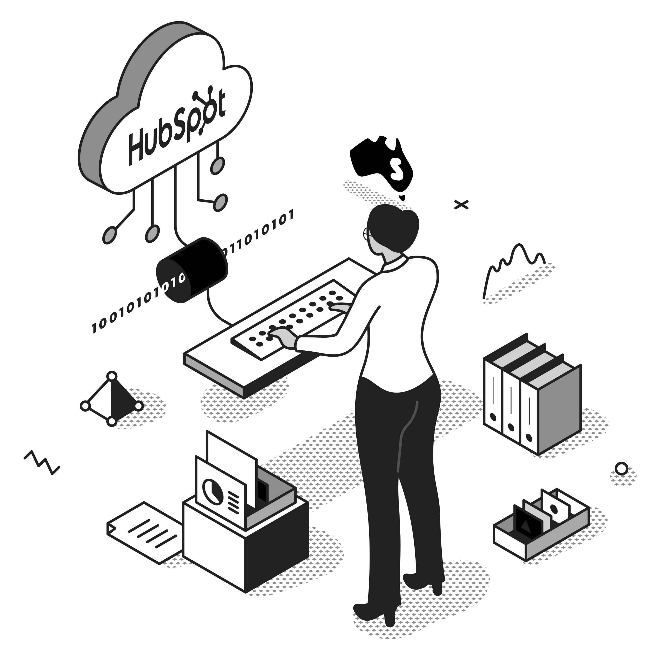 hubspot cms developers illustration black and white