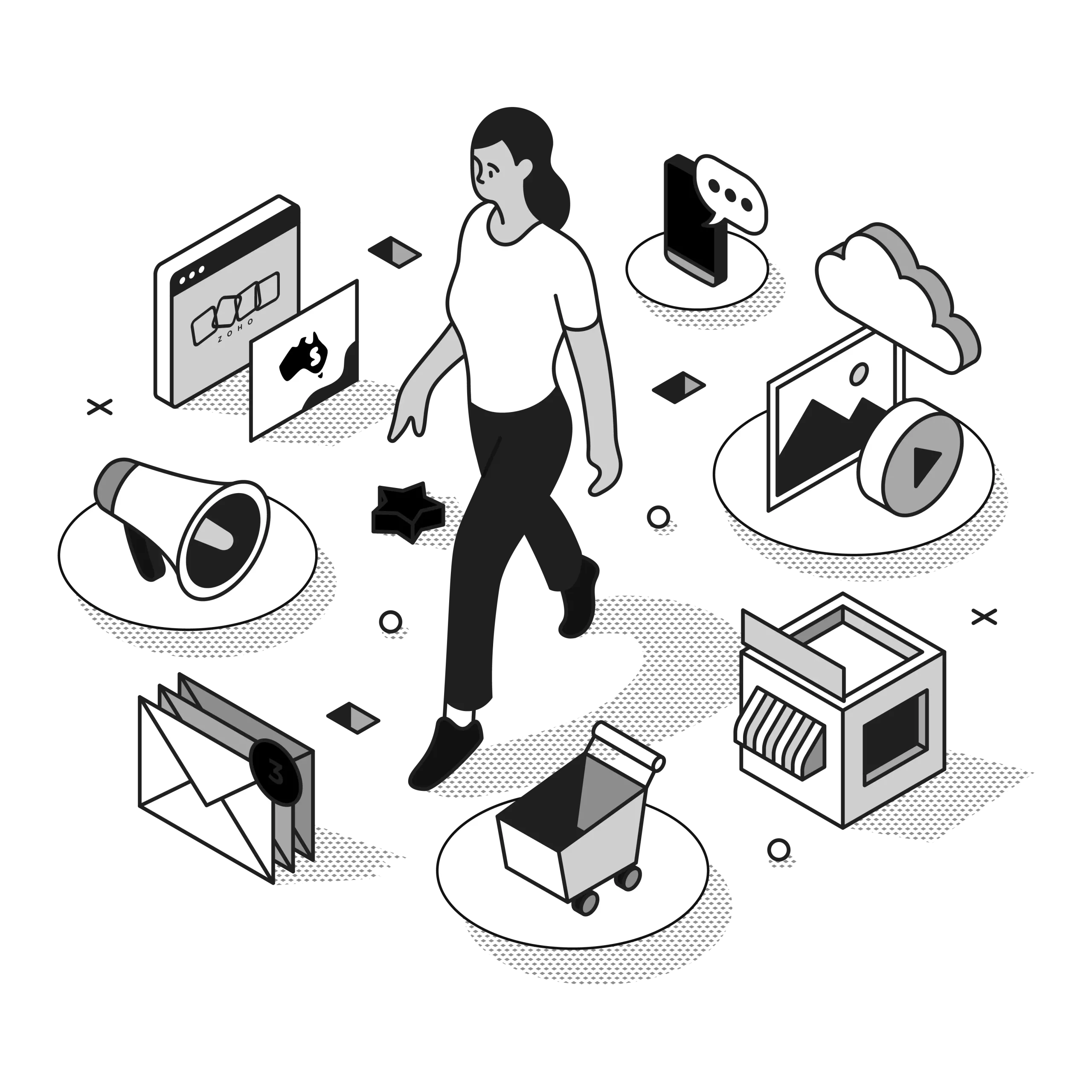 zoho app development illustration black and white