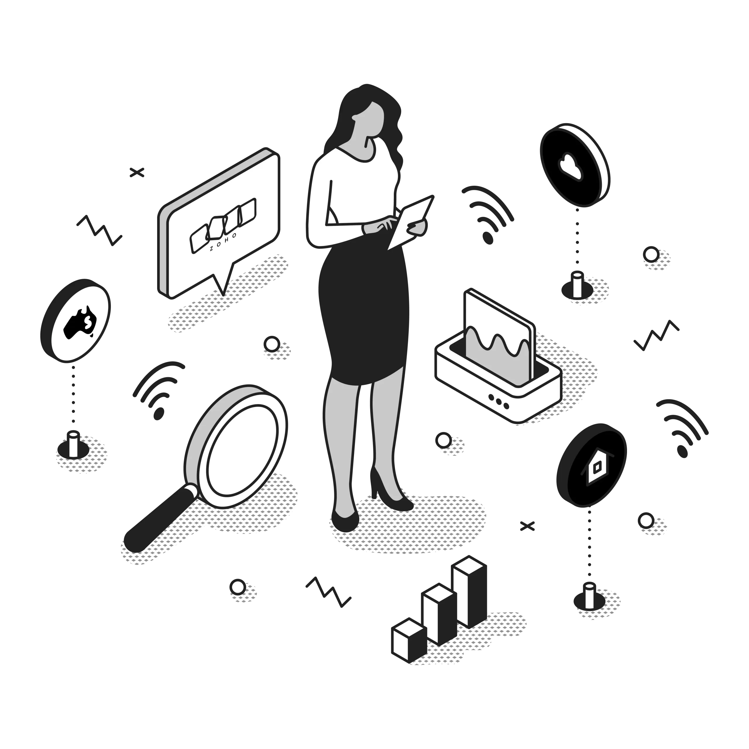 zoho mobile app development illustration black and white