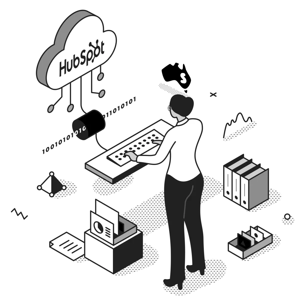 hubspot technical consulting illustration black and white
