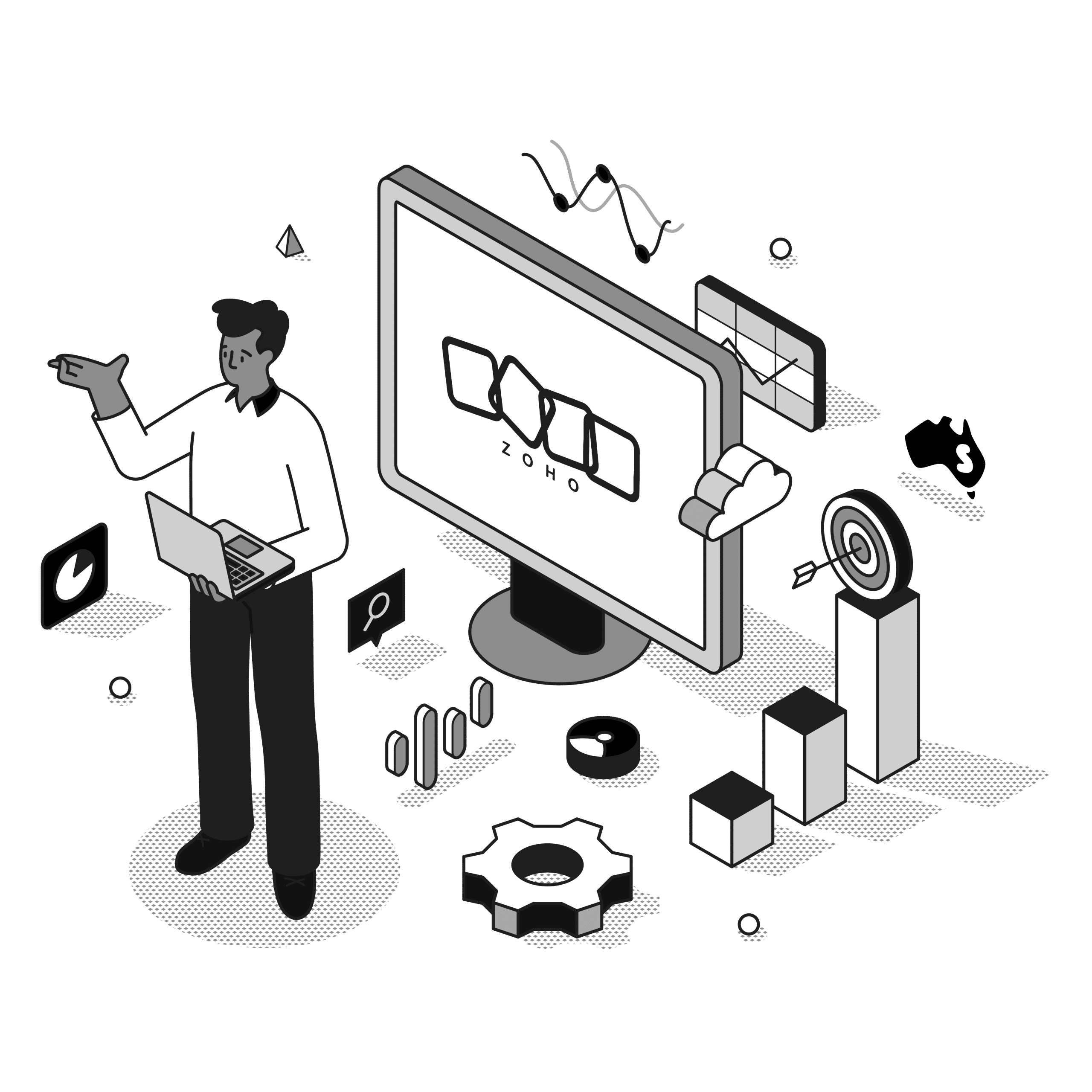 zoho application development illustration black and white